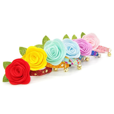 Honey Cat Collar + Flower Set - "Honeycomb" - Golden Yellow Cat Collar w/ Mustard Felt Flower (Detachable) / Cat, Kitten + Small Dog Sizes