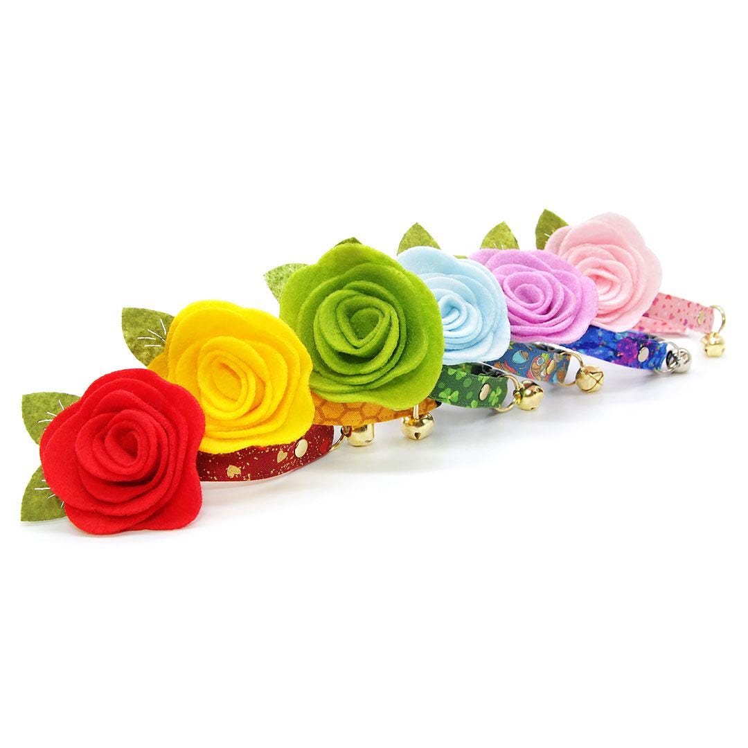 Ramen Cat Collar + Flower Set - "Ramen Love - Pink" - Food Cat Collar w/ Baby Pink Felt Flower (Detachable) / Noodles, Fun, Asian / Cat, Kitten + Small Dog Sizes