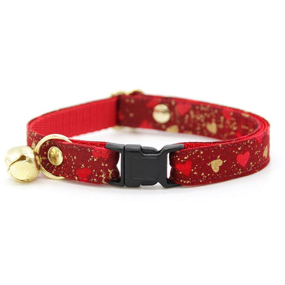 Heart Bow Tie Cat Collar Set - "Amour" - Red & Gold Valentine's Day Cat Collar with Bow Tie / Cat, Kitten, Small Dog Sizes