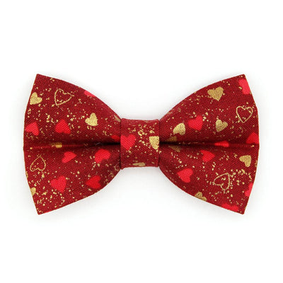 Heart Bow Tie Cat Collar Set - "Amour" - Red & Gold Valentine's Day Cat Collar with Bow Tie / Cat, Kitten, Small Dog Sizes