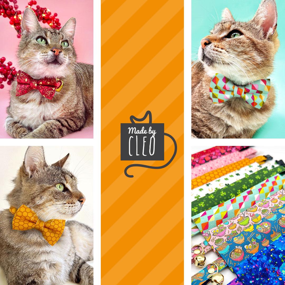 Retro Fun Bow Tie + Cat Collar Set - "Neon Nebula" - Galaxy Blue & Purple Space Cat Collar with Bow Tie / 80s, Vaporwave / Cat, Kitten, Small Dog Sizes