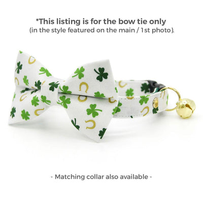 Shamrock Cat Bow Tie - "Lucky Horseshoes" - St. Patrick's Day Bow Tie for Cat Collar / Clover, Irish, St. Paddy / Cat, Kitten + Small Dog Bowtie