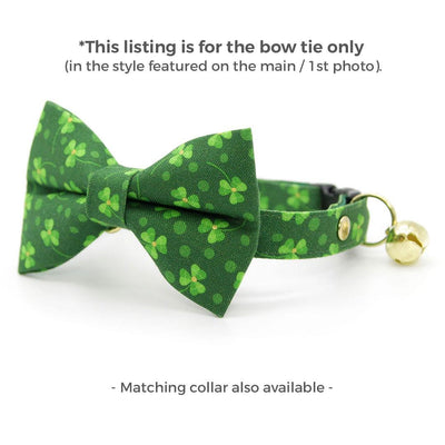 St. Patrick's Day Cat Bow Tie - "Shamrock Toss" - Green Shamrock Bow Tie for Cat Collar / Irish, St. Paddy / Cat, Kitten + Small Dog Bowtie