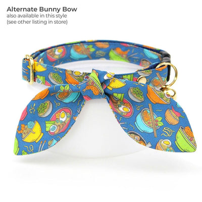 Ramen Cat Bow Tie - "Ramen Love - Blue" - Noodles Bow Tie for Cat Collar / Food, Fun, Asian / Cat, Kitten + Small Dog Bowtie