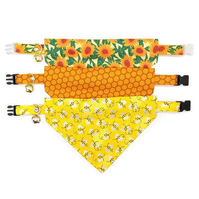 Honey Cat Bandana - "Honeycomb" - Bee Lover Golden Yellow Bandana for Cat + Small Dog / Honeybee, Spring, Summer, Bee Keeper Gift / Slide-on Bandana