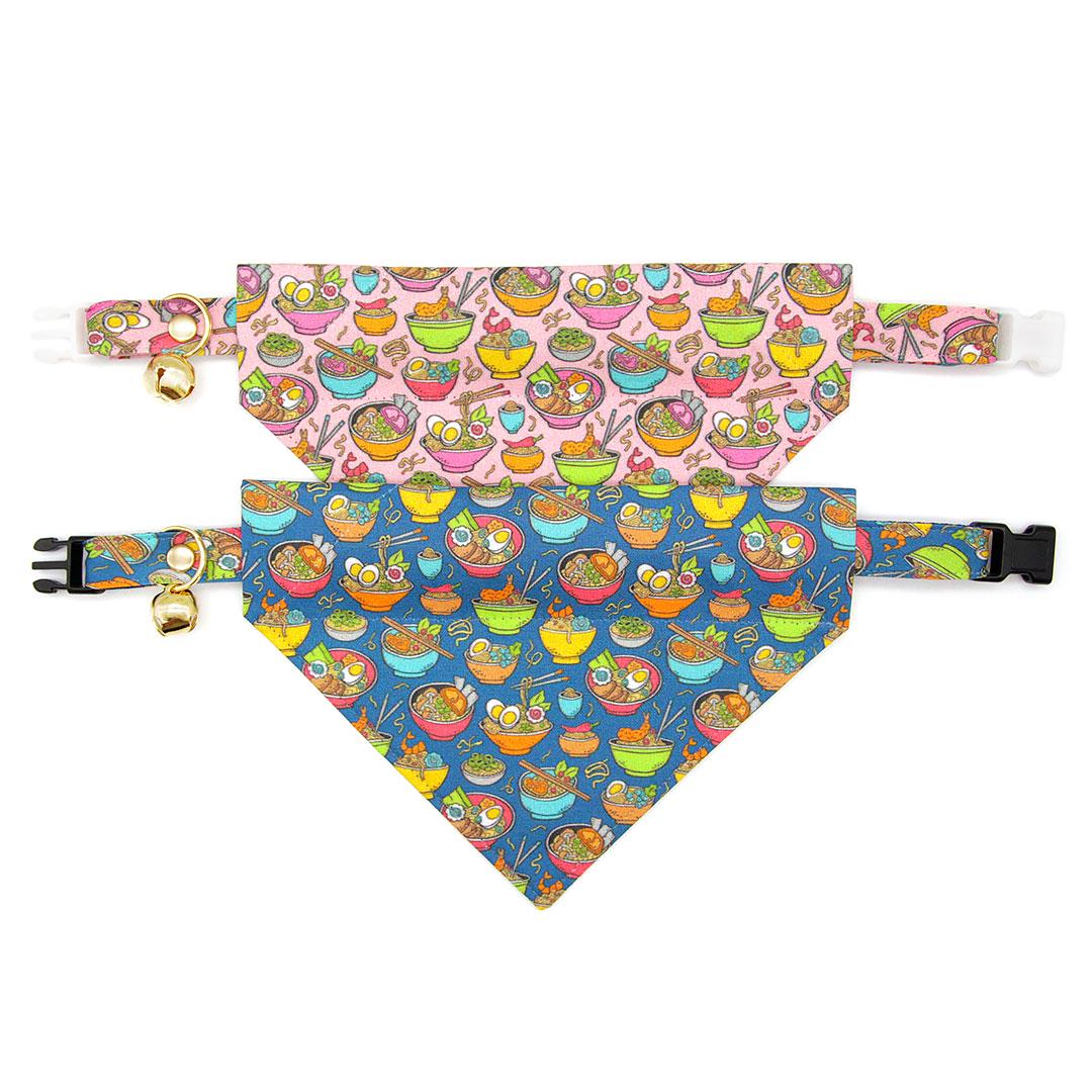 Ramen Cat Bandana - "Ramen Love - Blue" - Noodle Bandana for Cat + Small Dog / Food, Fun, Asian / Slide-on Bandana