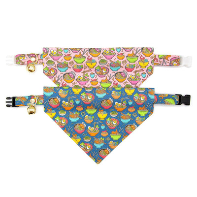 Ramen Cat Bandana - "Ramen Love - Blue" - Noodle Bandana for Cat + Small Dog / Food, Fun, Asian / Slide-on Bandana