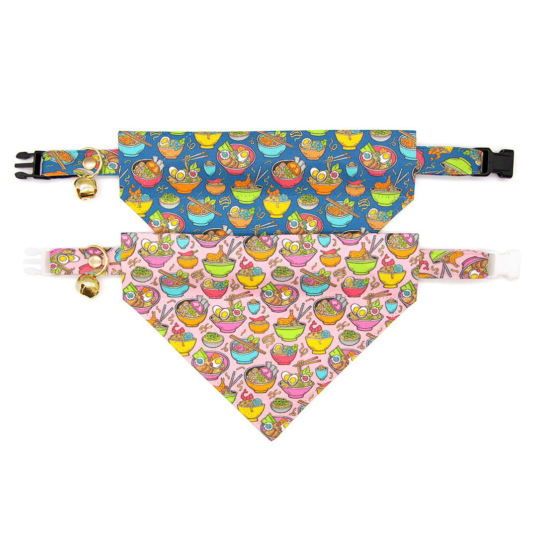 Ramen Cat Bandana - "Ramen Love - Pink" - Noodles Bandana for Cat + Small Dog / Cute, Food, Fun, Asian, Girl Cat / Slide-on Bandana