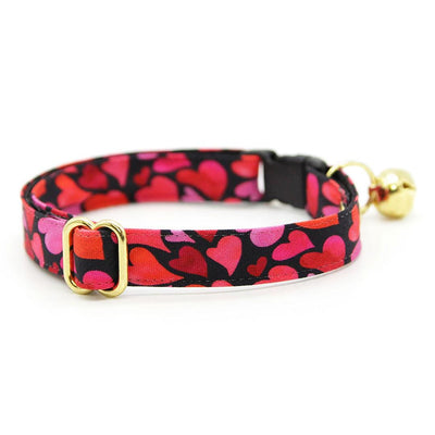 Cat Collar and Bunny Ear Bow Set - "Crush" - Red & Pink Heart Cat Collar w/ Matching Bunny Bow Tie / Valentine's Day / Tie-On Scarf / Cat, Kitten + Small Dog Sizes