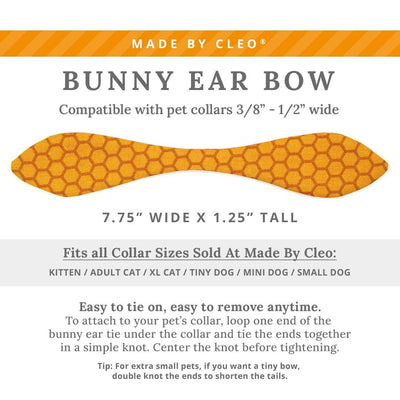Cat Collar and Bunny Ear Bow Set - "Honeycomb" - Golden Honey Yellow Cat Collar w/ Matching Bunny Bow Tie / Bee Lover, Honeybee / Tie-On Scarf / Cat, Kitten + Small Dog Sizes