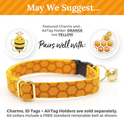 Cat Collar and Bunny Ear Bow Set - "Honeycomb" - Golden Honey Yellow Cat Collar w/ Matching Bunny Bow Tie / Bee Lover, Honeybee / Tie-On Scarf / Cat, Kitten + Small Dog Sizes