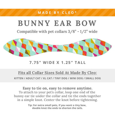 Cat Collar and Bunny Ear Bow Set - "Kite Dreams" - Fun Arty Mint Kite Cat Collar w/ Matching Bunny Bow Tie / Tie-On Scarf / Cat, Kitten + Small Dog Sizes