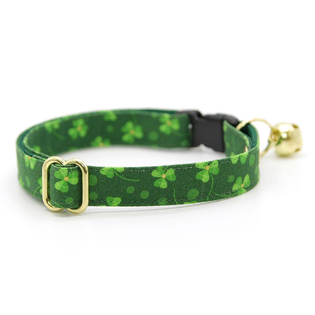 Cat Collar and Bunny Ear Bow Set - "Shamrock Toss" - Green Shamrock Cat Collar w/ Matching Bunny Bow Tie / St. Patrick's Day / Tie-On Scarf / Cat, Kitten + Small Dog Sizes