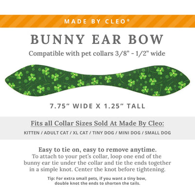 Cat Collar and Bunny Ear Bow Set - "Shamrock Toss" - Green Shamrock Cat Collar w/ Matching Bunny Bow Tie / St. Patrick's Day / Tie-On Scarf / Cat, Kitten + Small Dog Sizes