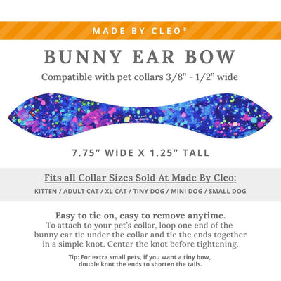 Cat Collar and Bunny Ear Bow Set - "Neon Nebula" - Galaxy Blue & Purple Spatter Paint Cat Collar w/ Matching Bunny Bow Tie / 80s, Vaporwave / Tie-On Scarf / Cat, Kitten + Small Dog Sizes