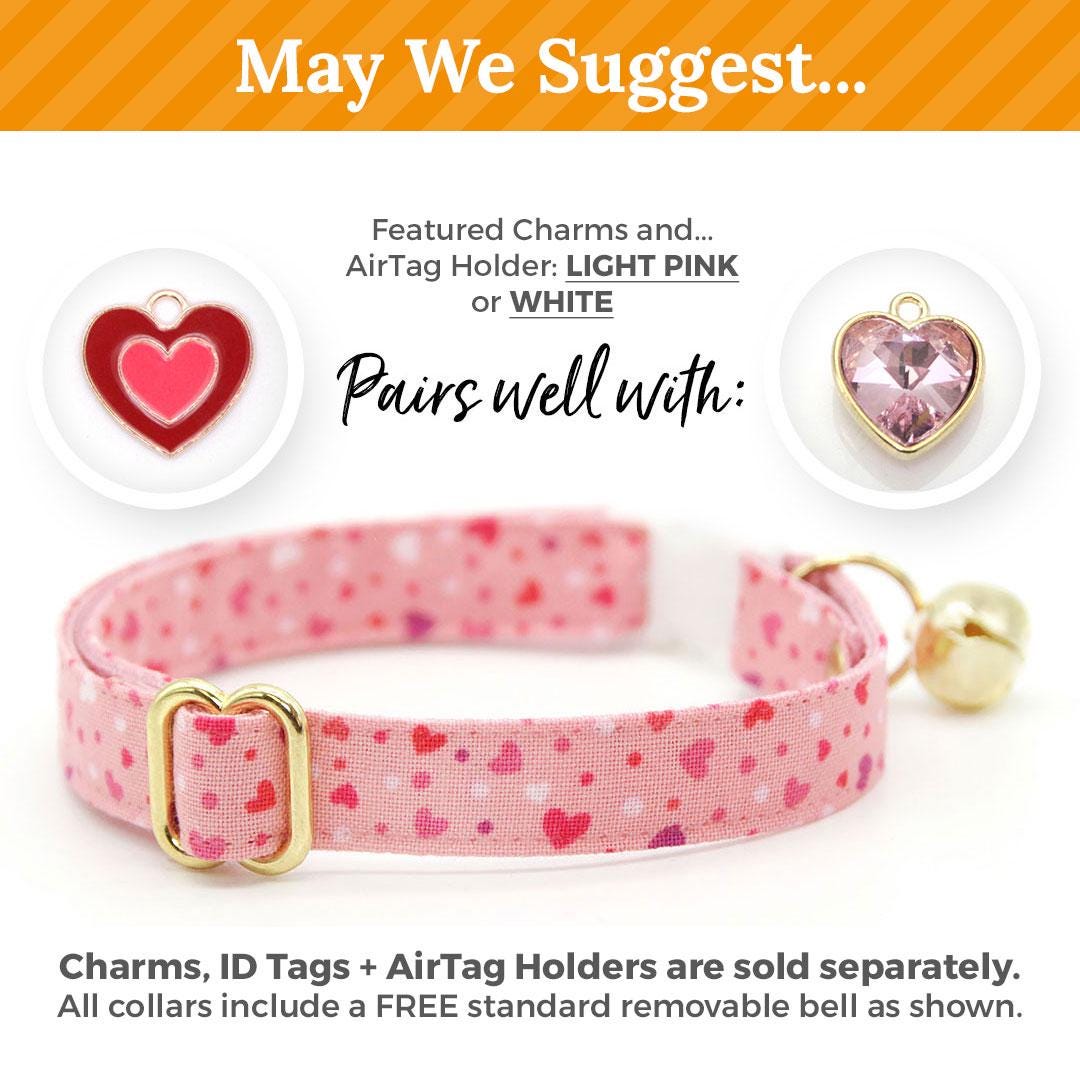 Heart Cat Collar + Flower Set - "Cupid Confetti" - Cute Cat Collar w/ Fuchsia Pink Felt Flower (Detachable) / Valentine's Day / Cat, Kitten + Small Dog Sizes