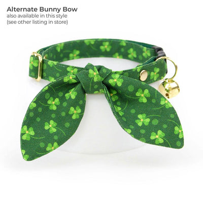 Shamrock Cat Collar + Flower Set - "Shamrock Toss" - St. Patrick's Day Cat Collar w/ Leaf Green Felt Flower (Detachable) / Cat, Kitten + Small Dog Sizes