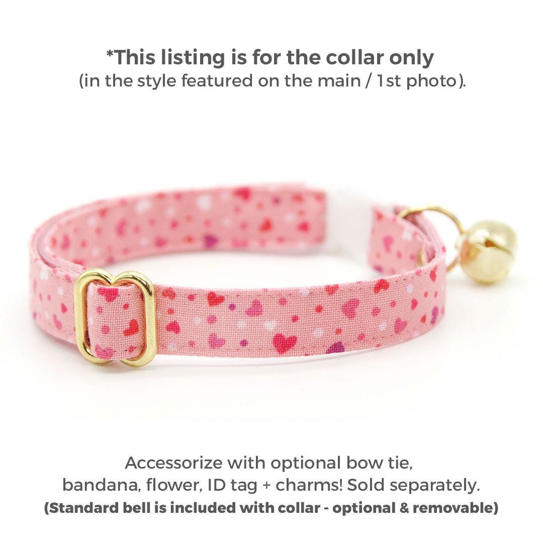Heart Cat Collar - "Cupid Confetti" - Pink Cat Collar / Valentine's Day / Breakaway Buckle or Non-Breakaway / Cat, Kitten + Small Dog Sizes