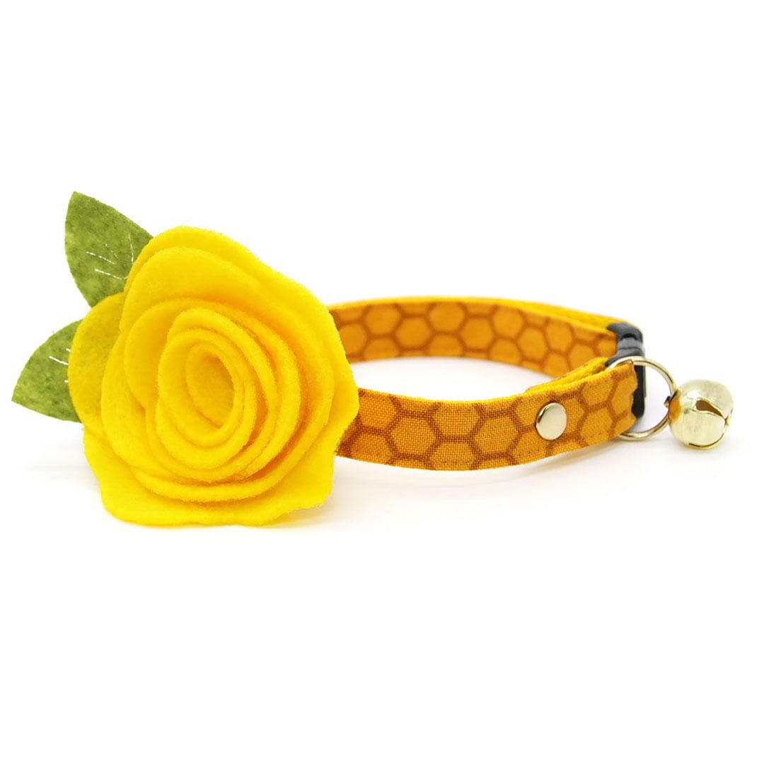 Honey Cat Collar - "Honeycomb" - Golden Yellow Cat Collar / Bee Lover, Honeybee, Spring, Summer / Breakaway Buckle or Non-Breakaway / Cat, Kitten + Small Dog Sizes