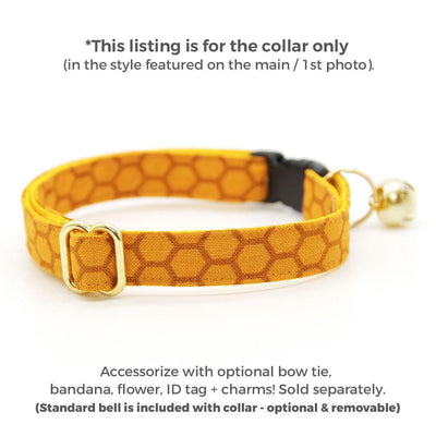 Honey Cat Collar - "Honeycomb" - Golden Yellow Cat Collar / Bee Lover, Honeybee, Spring, Summer / Breakaway Buckle or Non-Breakaway / Cat, Kitten + Small Dog Sizes