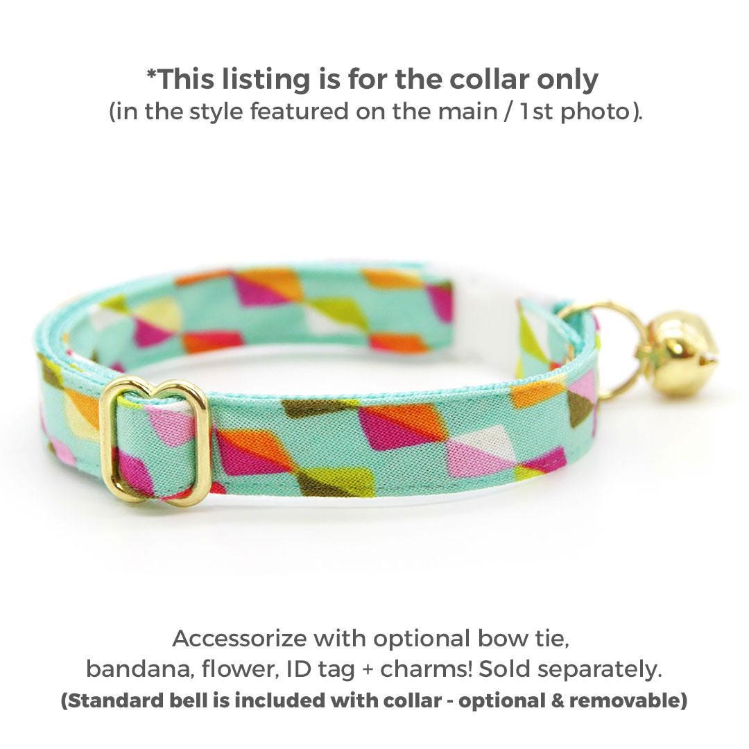Mint Cat Collar - "Kite Dreams" - Arty, Fun & Modern Kite Cat Collar / Breakaway Buckle or Non-Breakaway / Cat, Kitten + Small Dog Sizes