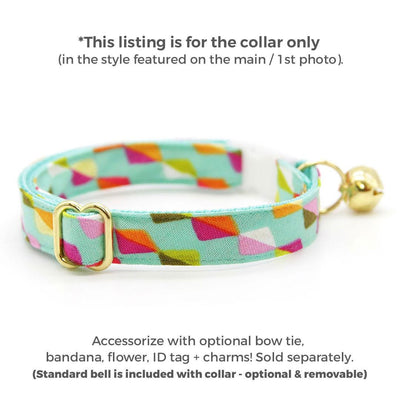 Mint Cat Collar - "Kite Dreams" - Arty, Fun & Modern Kite Cat Collar / Breakaway Buckle or Non-Breakaway / Cat, Kitten + Small Dog Sizes