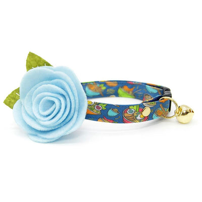 Ramen Cat Collar - "Ramen Love - Blue" - Noodles Cat Collar / Food, Fun, Asian / Breakaway Buckle or Non-Breakaway / Cat, Kitten + Small Dog Sizes