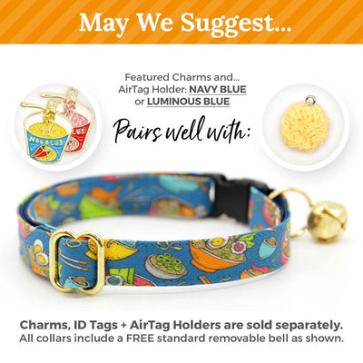 Ramen Cat Collar - "Ramen Love - Blue" - Noodles Cat Collar / Food, Fun, Asian / Breakaway Buckle or Non-Breakaway / Cat, Kitten + Small Dog Sizes