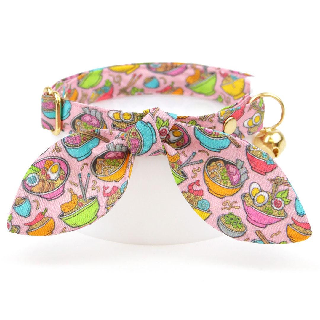Ramen Cat Collar - "Ramen Love - Pink" - Cute Food Cat Collar / Noodles, Asian, Fun / Breakaway Buckle or Non-Breakaway / Cat, Kitten + Small Dog Sizes
