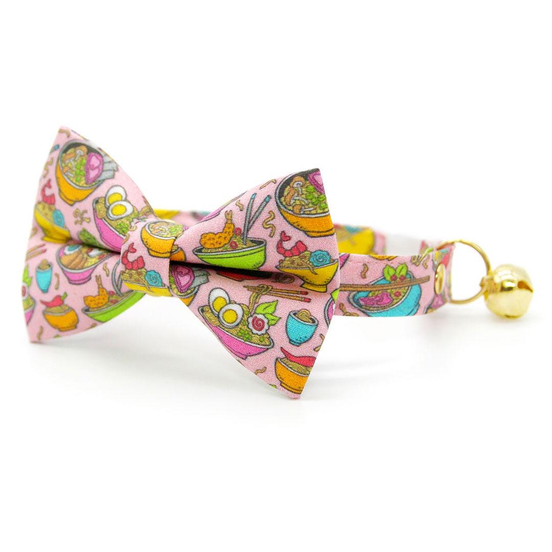 Ramen Cat Collar - "Ramen Love - Pink" - Cute Food Cat Collar / Noodles, Asian, Fun / Breakaway Buckle or Non-Breakaway / Cat, Kitten + Small Dog Sizes