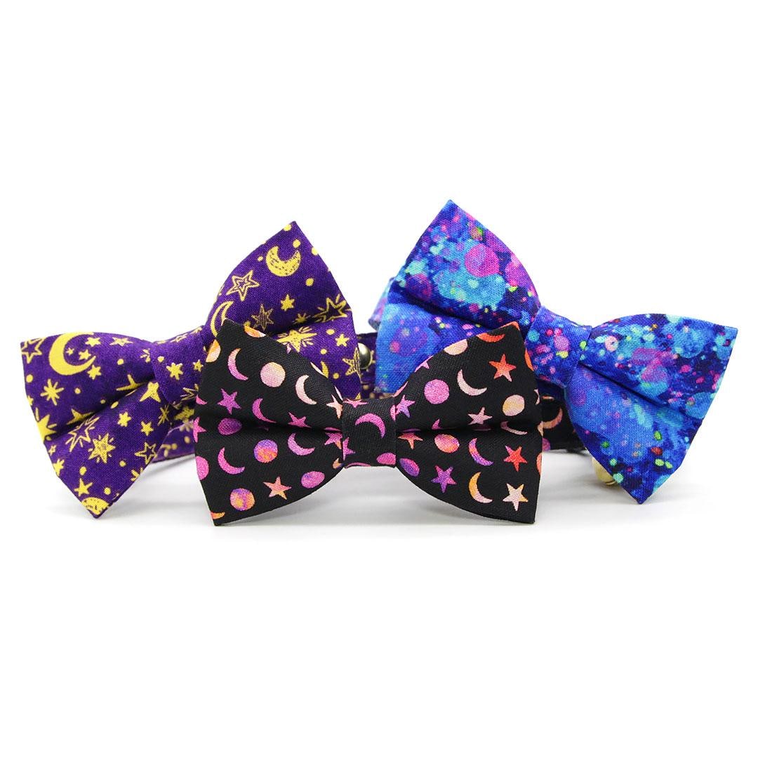 Retro Fun Cat Bow Tie - "Neon Nebula" - Galaxy Blue & Purple Space Bow Tie for Cat Collar / 80s, Vaporwave / Cat, Kitten + Small Dog Bowtie