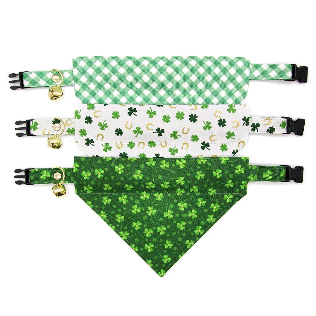 St. Patrick's Day Cat Collar - "Lucky Horseshoes" - Shamrock Green Gold & White Cat Collar / Breakaway Buckle or Non-Breakaway / Cat, Kitten + Small Dog Sizes