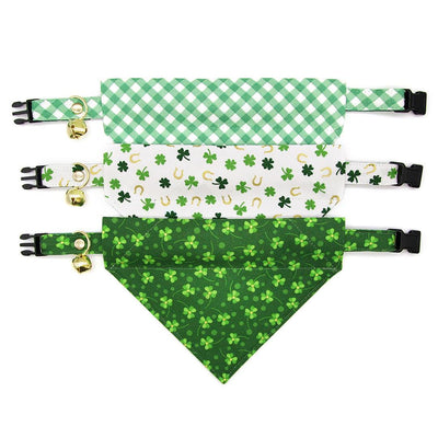 St. Patrick's Day Cat Collar - "Lucky Horseshoes" - Shamrock Green Gold & White Cat Collar / Breakaway Buckle or Non-Breakaway / Cat, Kitten + Small Dog Sizes