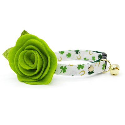 St. Patrick's Day Cat Collar - "Lucky Horseshoes" - Shamrock Green Gold & White Cat Collar / Breakaway Buckle or Non-Breakaway / Cat, Kitten + Small Dog Sizes