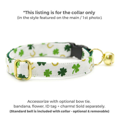St. Patrick's Day Cat Collar - "Lucky Horseshoes" - Shamrock Green Gold & White Cat Collar / Breakaway Buckle or Non-Breakaway / Cat, Kitten + Small Dog Sizes