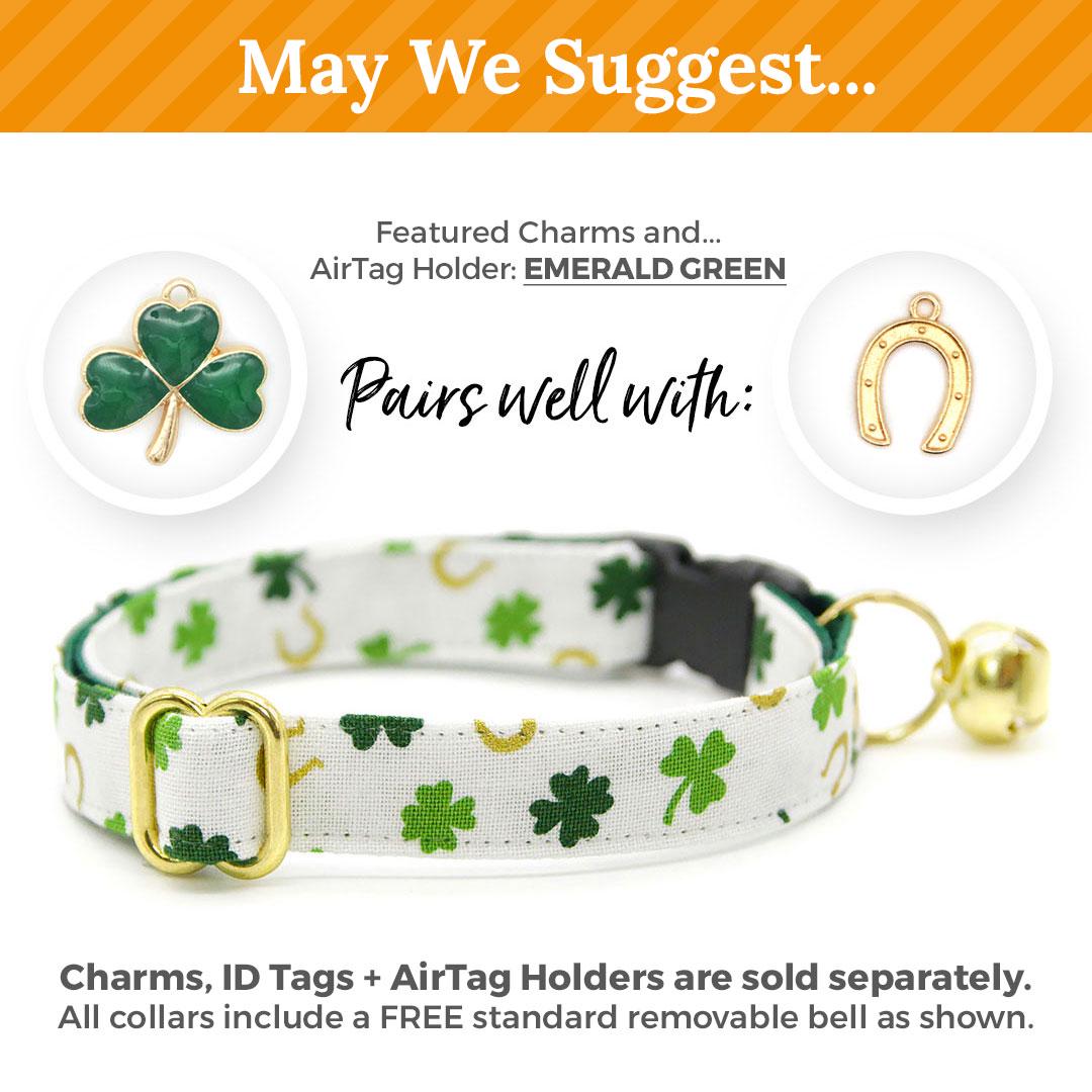 St. Patrick's Day Cat Collar - "Lucky Horseshoes" - Shamrock Green Gold & White Cat Collar / Breakaway Buckle or Non-Breakaway / Cat, Kitten + Small Dog Sizes