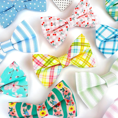 Blue Plaid Cat Bow Tie - "Skylight" - Breezy Blue Windowpane Plaid Bow Tie for Cat Collar / Spring, Summer, Nautical, Coastal / Cat, Kitten + Small Dog Bowtie