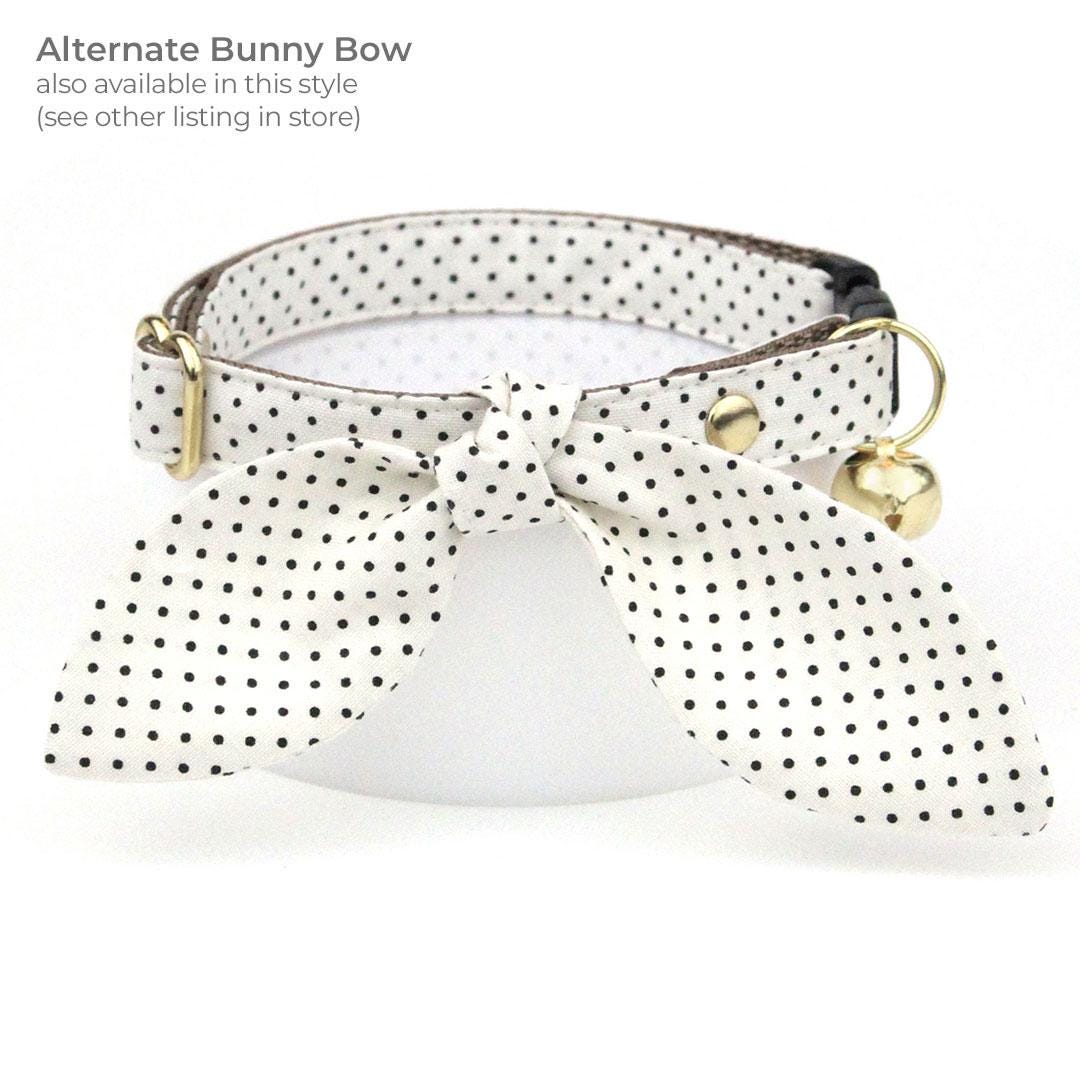 Polka Dot Cat Bow Tie - "Biscotti" - Retro Chic Black & Ivory Polka Dot Bow Tie for Cat Collar / Wedding, Cream, Light Beige, Classic / Cat, Kitten + Small Dog Bowtie