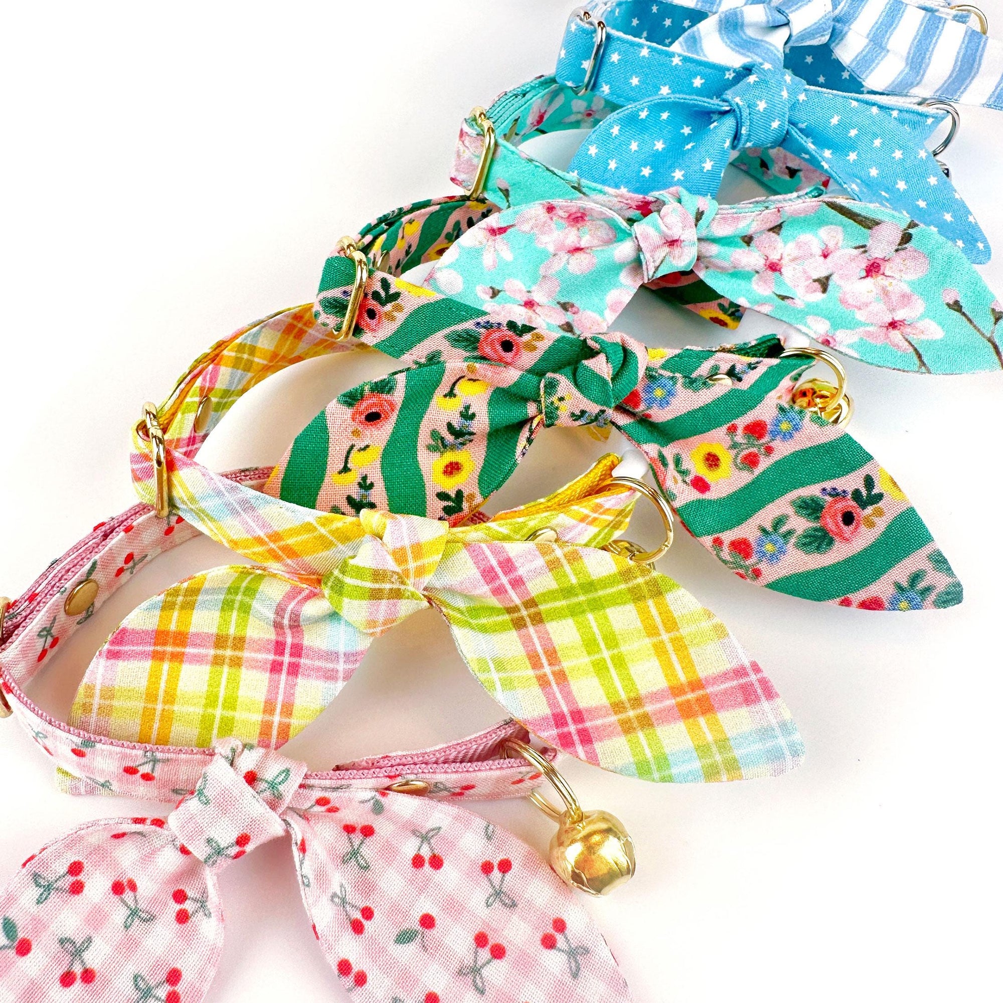 Cat Collar and Bunny Ear Bow Set - "Lucky Star" - Light Blue Chambray Star Cat Collar w/ Matching Bunny Bow Tie / Spring + Summer / Tie-On Scarf / Cat, Kitten + Small Dog Sizes