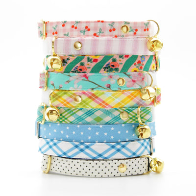 Spring Plaid Cat Collar + Flower Set - "Spring Basket" - Yellow Easter Plaid Cat Collar w/ Baby Pink Felt Flower (Detachable) / Cat, Kitten + Small Dog Sizes