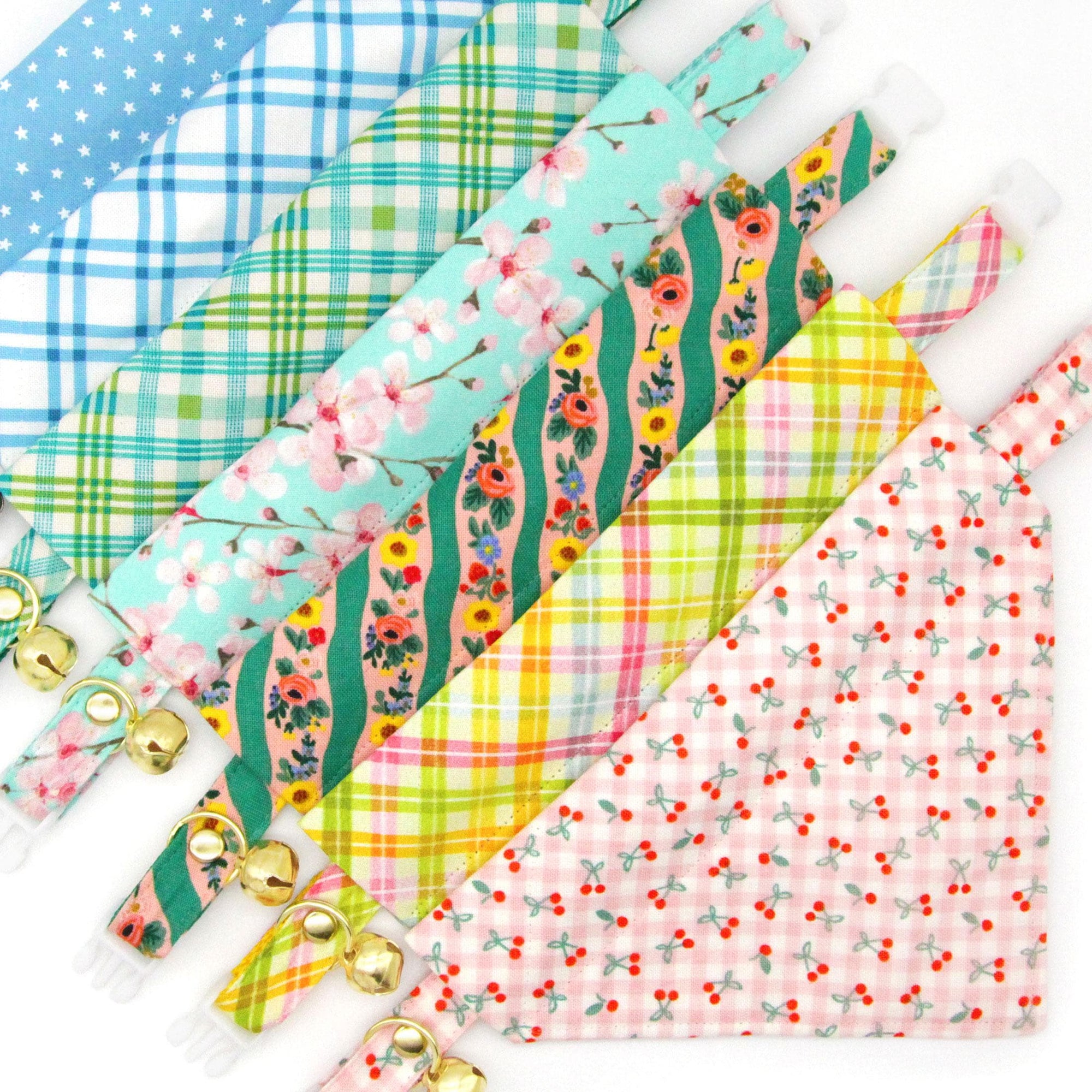 Blue Cat Bandana - "Veranda - Blue" - Striped Bandana for Cat + Small Dog / Spring, Summer, Stripes, Seersucker, Wedding / Slide-on Bandana