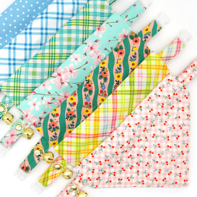 Pink Cat Bandana - "Veranda - Pink" - Striped Bandana for Cat + Small Dog / Spring, Stripes, Easter, Derby, Wedding / Slide-on Bandana