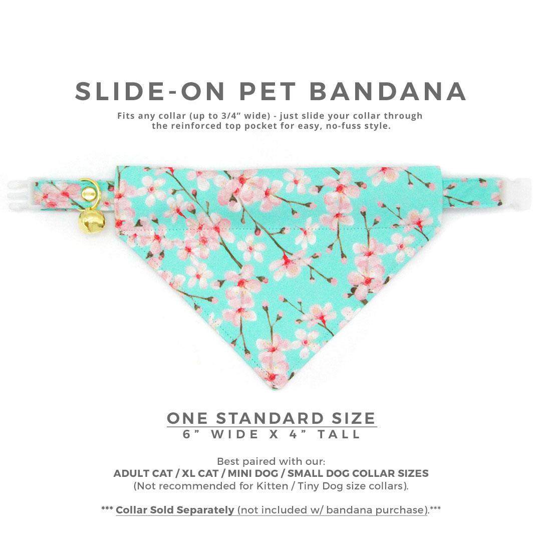 Floral Cat Bandana - "Cherry Blossoms" - Spring Sakura Bandana for Cat + Small Dog / Mint, Japanese / Slide-on Bandana