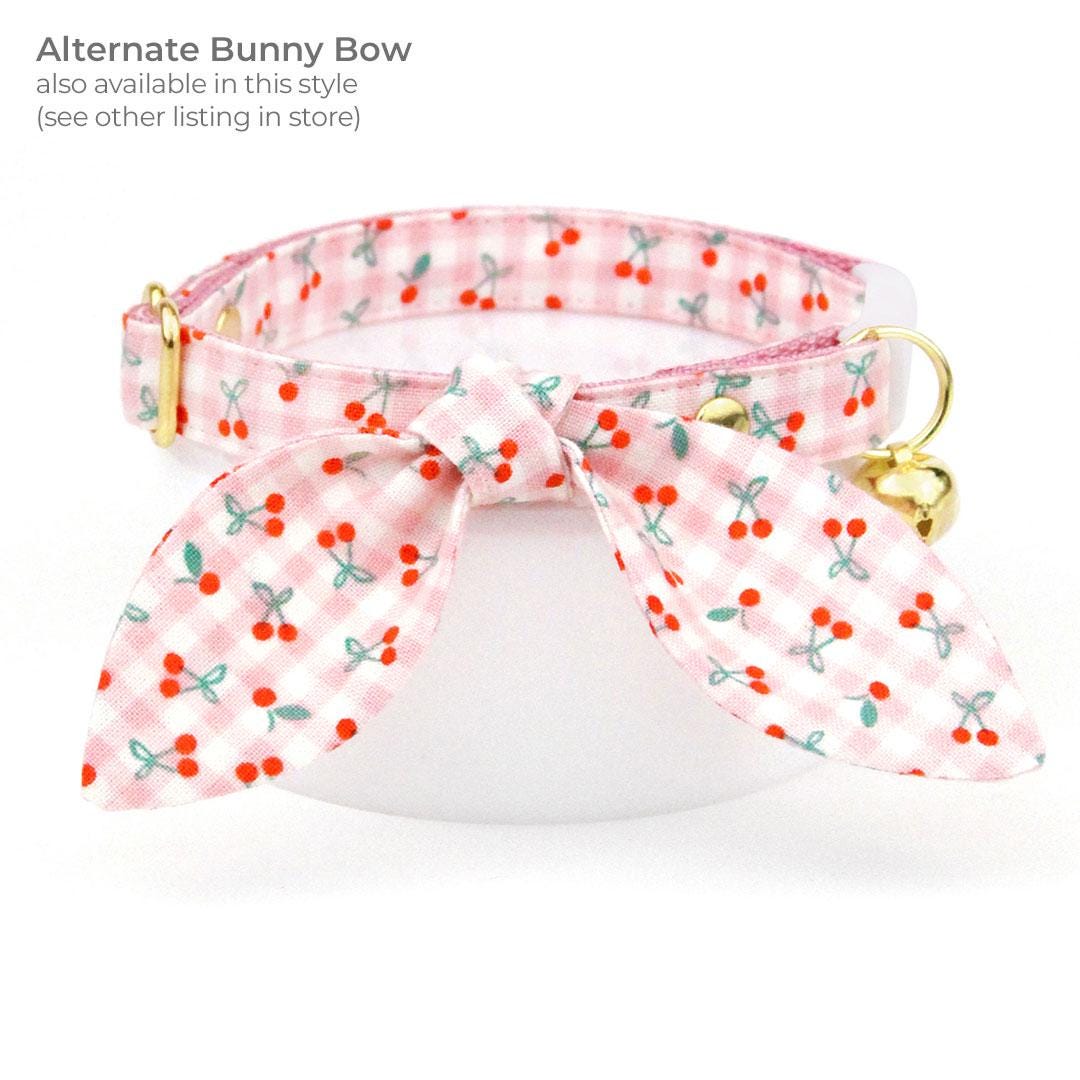 Cherry Cat Bandana - "Cherry Jubilee" - Pink Gingham Cherries Bandana for Cat + Small Dog / Fruit, Spring, Summer / Slide-on Bandana