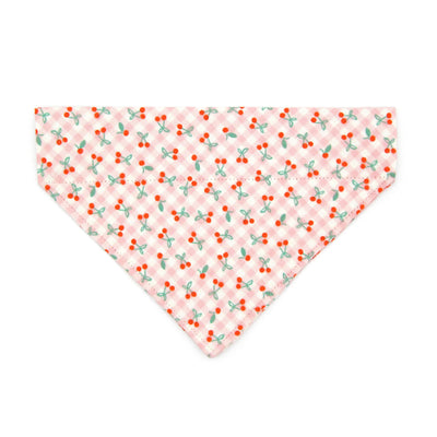 Cherry Cat Bandana - "Cherry Jubilee" - Pink Gingham Cherries Bandana for Cat + Small Dog / Fruit, Spring, Summer / Slide-on Bandana