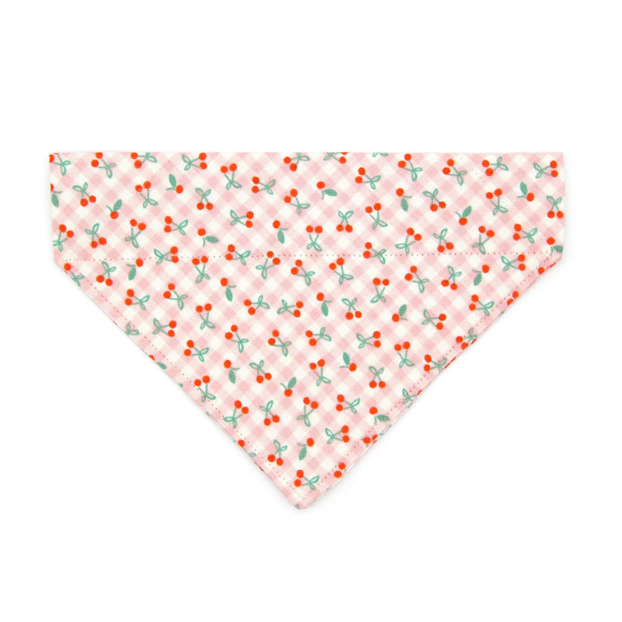 Cherry Cat Bandana - "Cherry Jubilee" - Pink Gingham Cherries Bandana for Cat + Small Dog / Fruit, Spring, Summer / Slide-on Bandana
