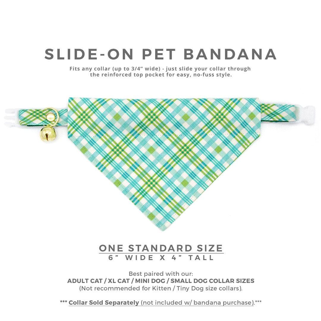 Plaid Cat Bandana - "Gable Plaid" - Teal & Green Plaid Bandana for Cat + Small Dog / Spring + Summer / Slide-on Bandana