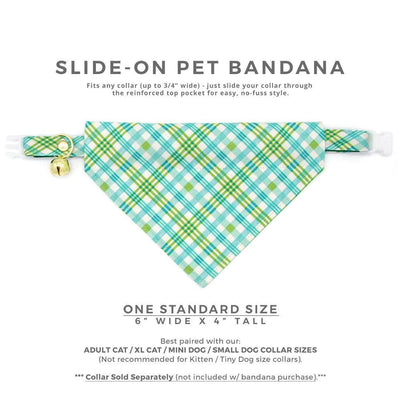 Plaid Cat Bandana - "Gable Plaid" - Teal & Green Plaid Bandana for Cat + Small Dog / Spring + Summer / Slide-on Bandana