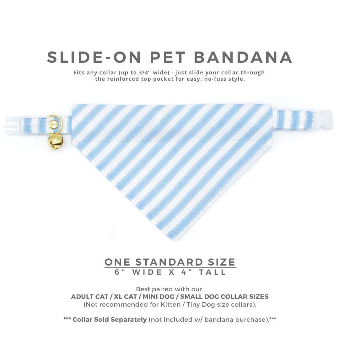 Blue Cat Bandana - "Veranda - Blue" - Striped Bandana for Cat + Small Dog / Spring, Summer, Stripes, Seersucker, Wedding / Slide-on Bandana