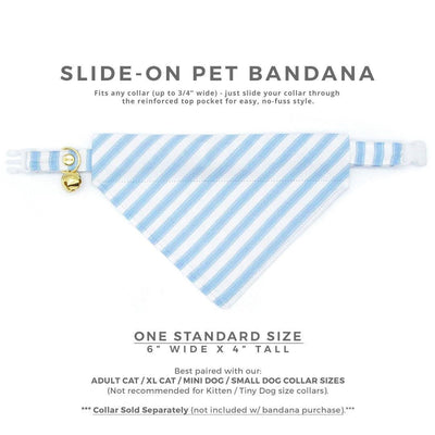 Blue Cat Bandana - "Veranda - Blue" - Striped Bandana for Cat + Small Dog / Spring, Summer, Stripes, Seersucker, Wedding / Slide-on Bandana